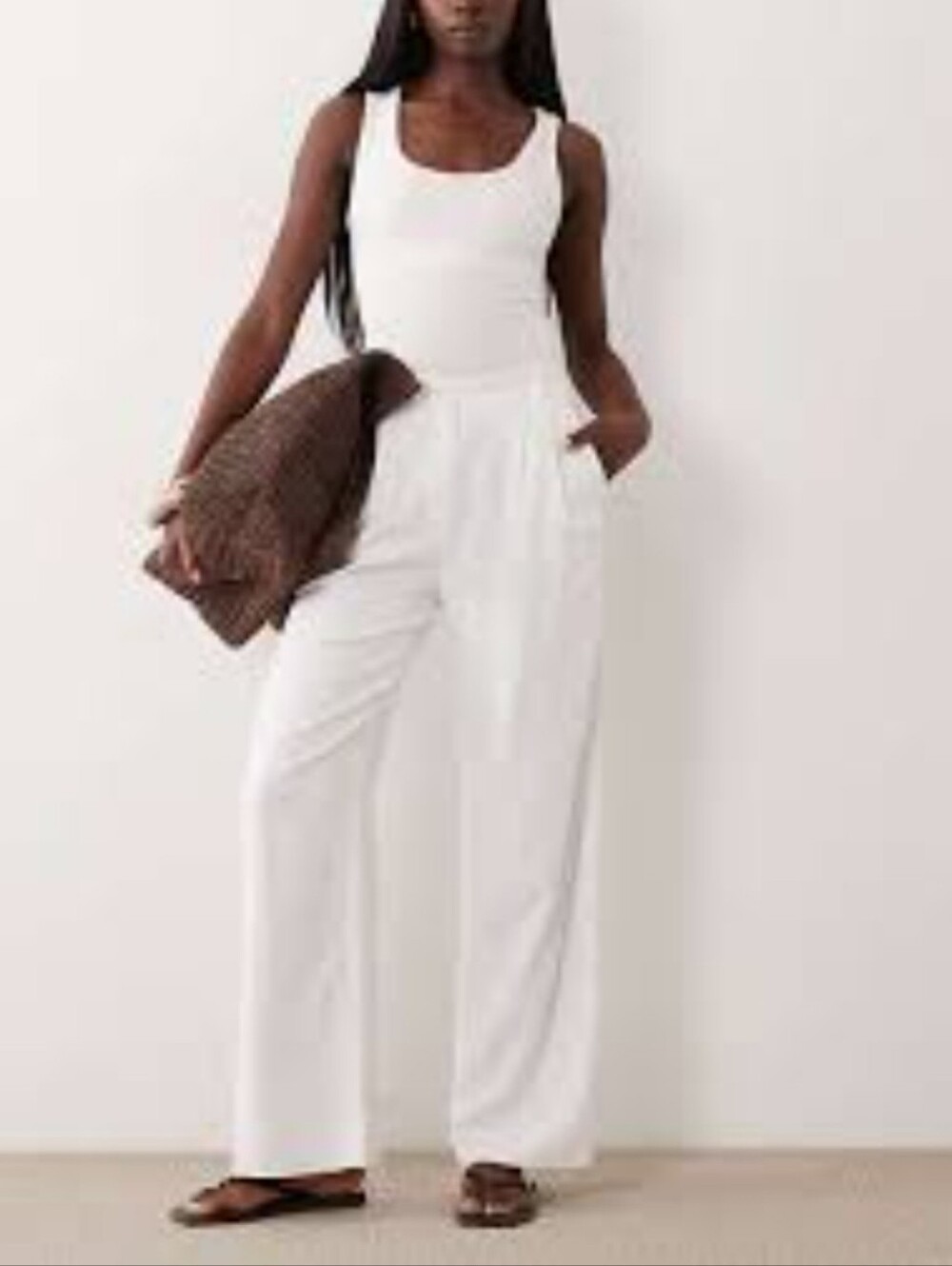 Abercrombie & Fitch White Wide-Leg High-Rise Pants